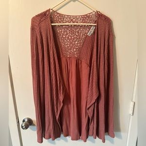 XL Knox Rose Lacy Pink Lightweight Cardigan Sweater